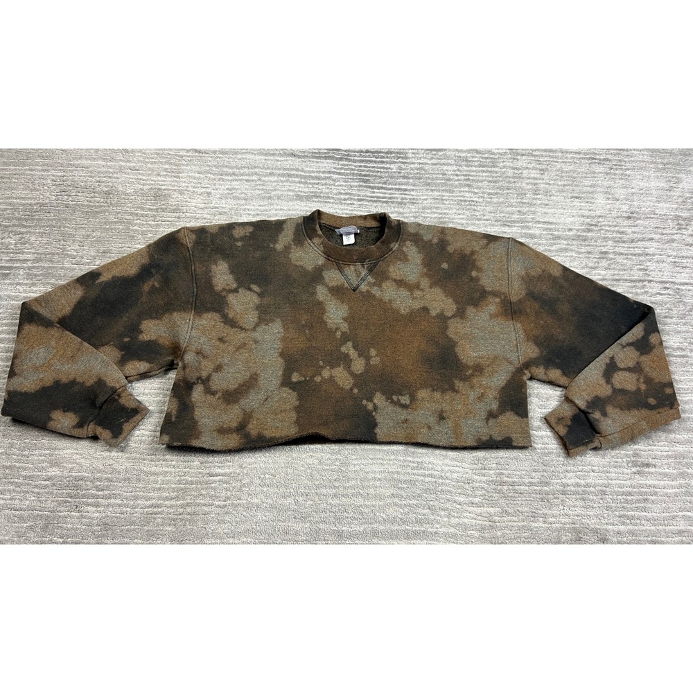 Soffe Sweatshirt Youth XL Brown Acid Wash Cropped Raw Hem Fleece Pullover B9001